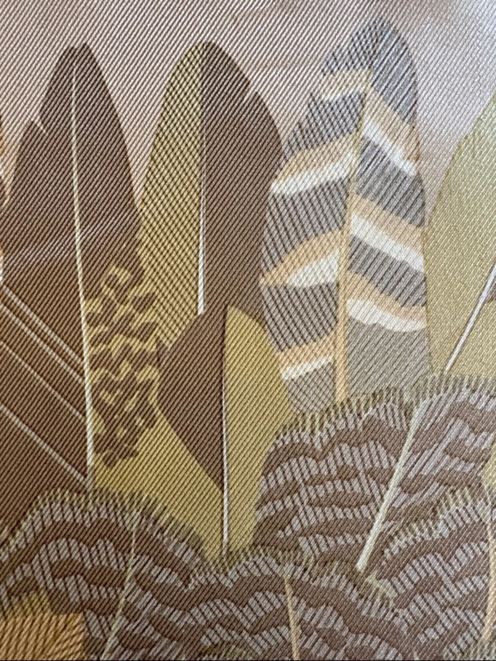 Vintage Holland & Holland Beige Feather Print Silk Scarf
